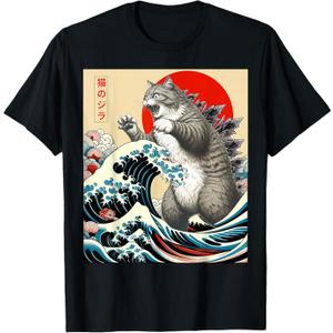 Catzilla Cat Japanese Art Funny Cat Gifts for Men Women Kid TShirt S