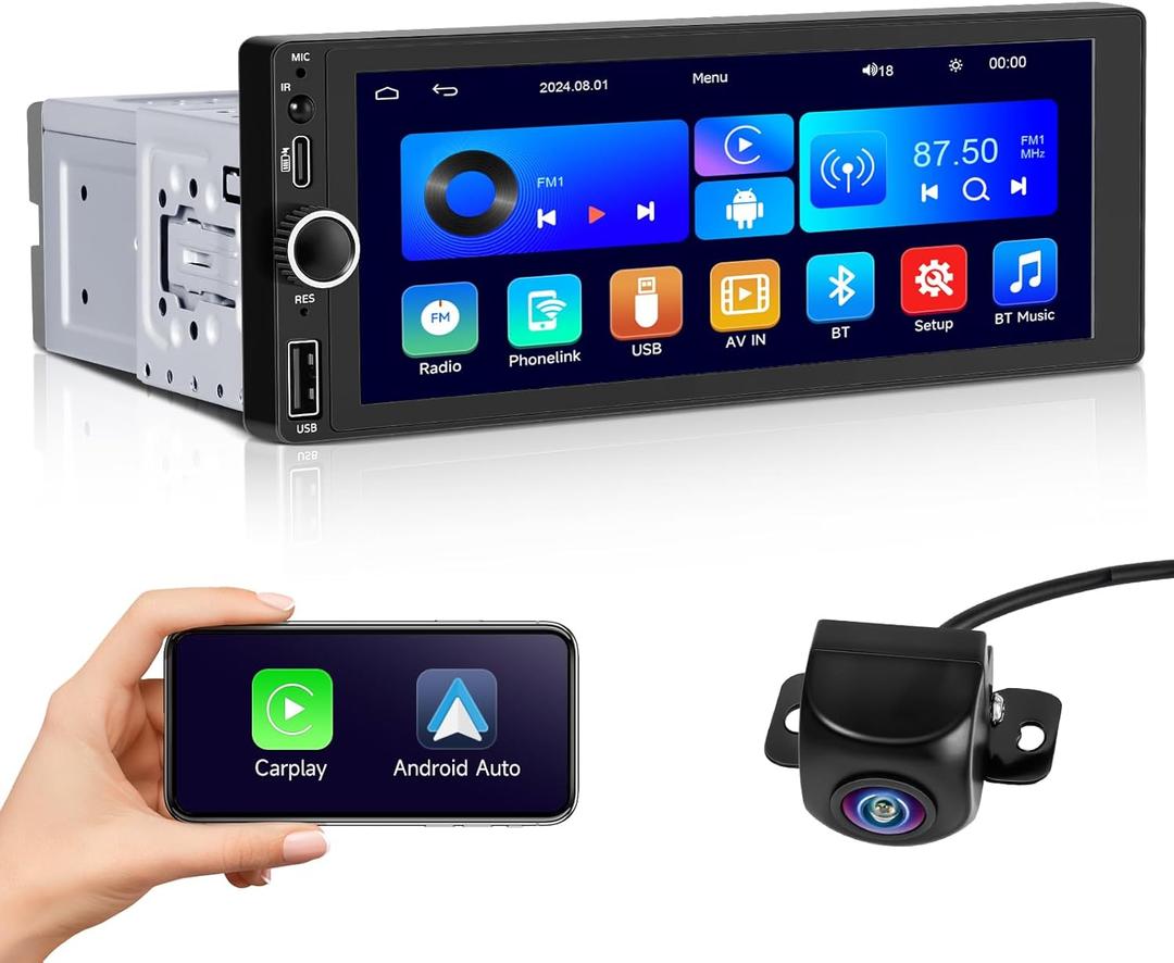 Double Din Car Stereo with Wireless Apple CarPlay & Android Auto, 7 Inch Touchscreen Car Radio Receiver, Bluetooth, Backup Came
ra, GPS Navigation, Mirror Link,AM/FM