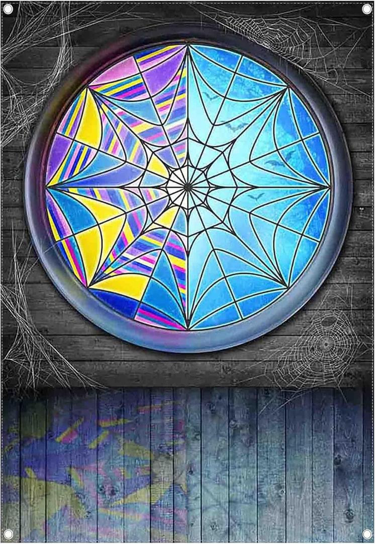 Fabric 5x7ft Halloween Spider Web Window Photography Backdrop Horror Moon Night Vampire Gothic Background Kids Party Decorations Boys Girls Photo Props (60x84 inches (5x7 feet))