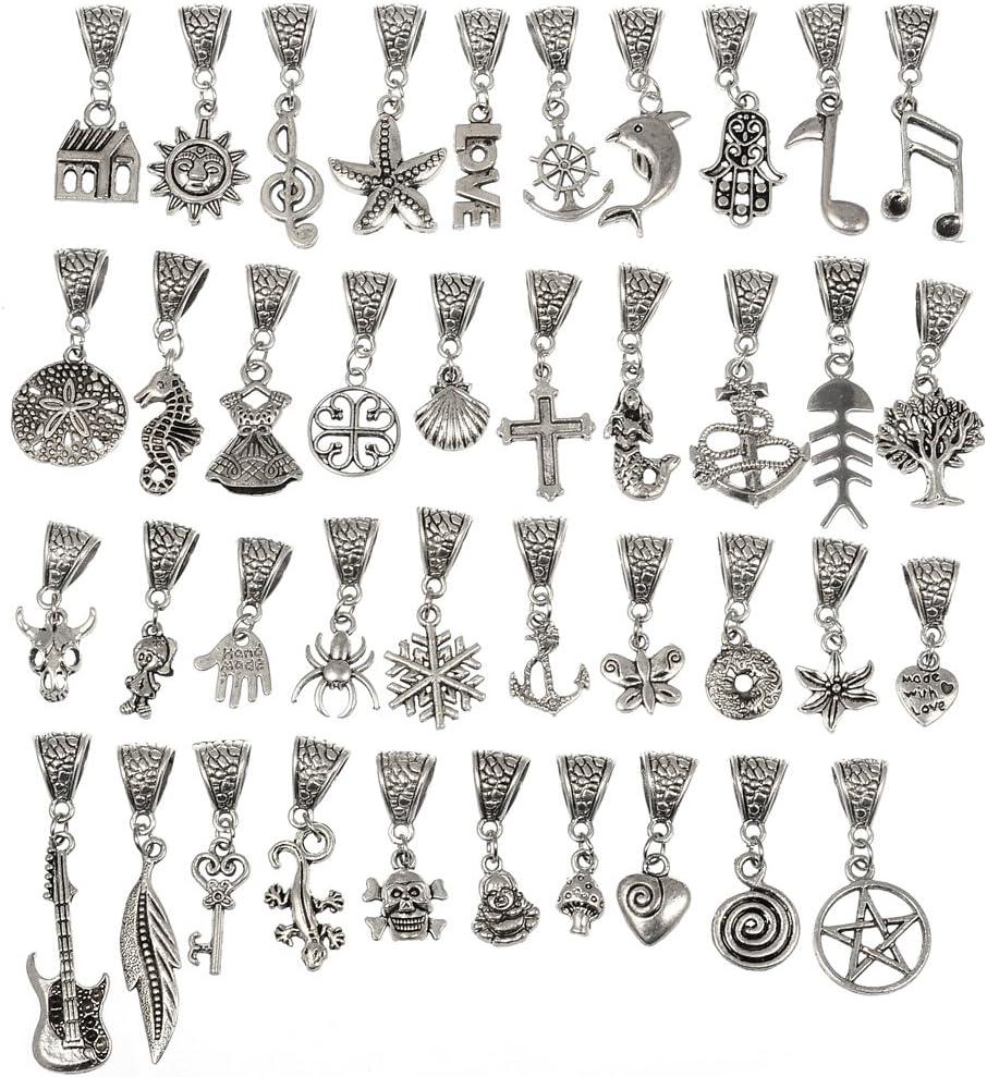 RUBYCA Tibetan Silver Color Connectors Bails Beads with Pendant fit Charm Bracelet Mix Styles (120 PCS)