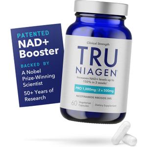 TRU NIAGEN PRO NAD Supplement for Brain Function, Anti Aging, Cell Regeneration | Patented Niagen | Supports Cellular Energy | Nicotinamide Riboside (NR) | 30-1000mg Servings (2x500mg, Take 2 Daily), BBD: 08/2028