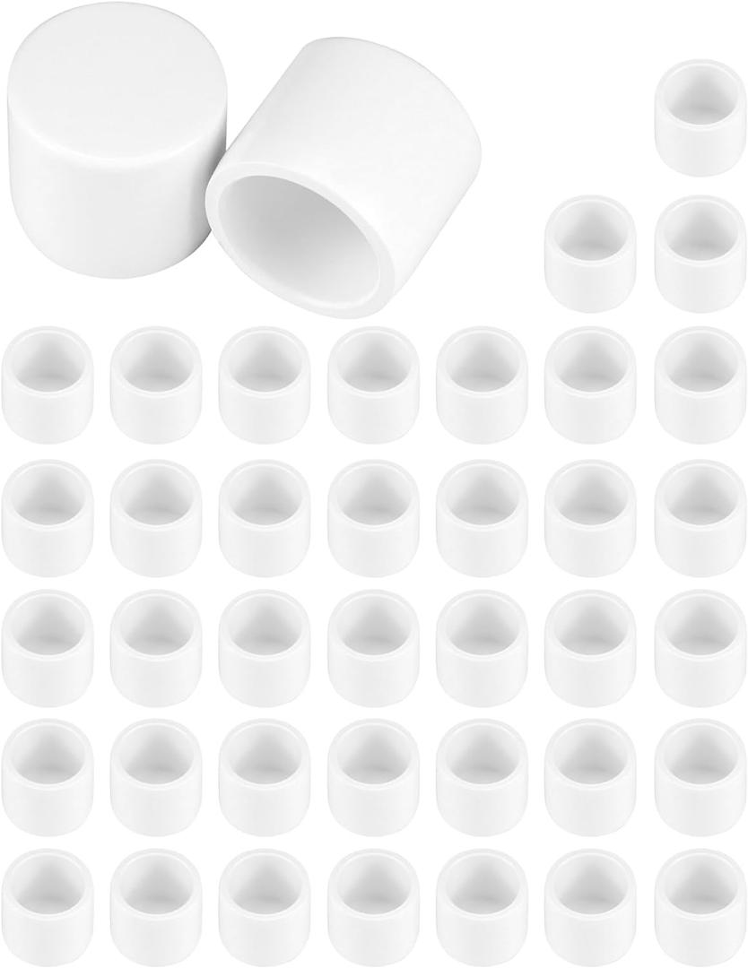 QWORK PVC Pipe End Cap Fitting, 40 Pack 1/2" Furniture Grade SCH40 Pipe Plug Socket Fitting, External End Cap, White (0.5 Inch)