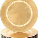 MAONAME Gold Charger Plates Set of 12, Foil 13" Plate Chargers with Beaded, Plastic Round Chargers for Dinner Plates, Table Setting