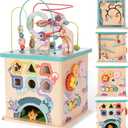 Pre-Assembled 9 in 1 Wooden Activity Cube. Educational Learning Toy for Kids with Bead Maze, Shape Sorter and Music Gears and More. for Toddlers 18 Month+. Birthday Gifts for Boys and Girls, large sized at 13.3x13.3x23.2 inches