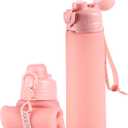TakeToday Collapsible Water Bottles 21oz (600mL), Foldable Platinum Silicone Travel Water Bottle with Straw & Carry Strap, Leak-Resistant Screw Lid, Wide Mouth, BPA-Free for Hiking, Camping, Travel