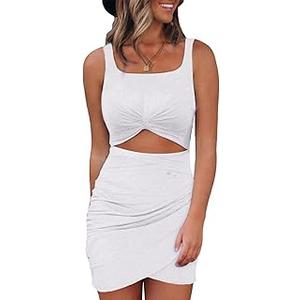 BTFBM Women 2025 Summer Sleeveless Casual Crewneck Bodycon Tank Dress Cutout Twist Slim Wrap Club Party Evening Dresses , Size -Small