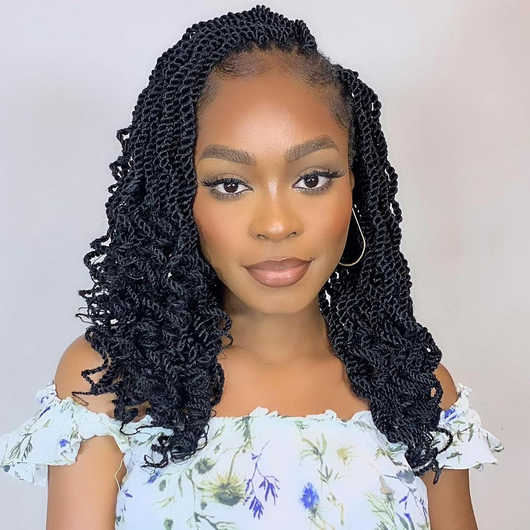 Leeven 10 Inch Wavy Senegalese Twist Crochet Hair with Curly Ends 8 Packs Black Short Pre Looped Crochet Braids Small Hanava Twist Synthetic Middle Crochet Twist for Women Girl Kids (10 Inch (Pack of 8), #1B)