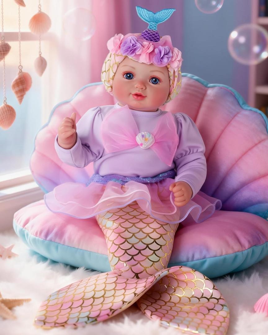 BABESIDE Mermaid Baby Doll - 17-Inch Realistic Soft Baby Dolls with Playful Mermaid Tail & Accessories Easy to Carry Mermaid Toys for 3 4 5 6 7 8 9 Years Girls Birthday Gift, Pretend Play & Christmas