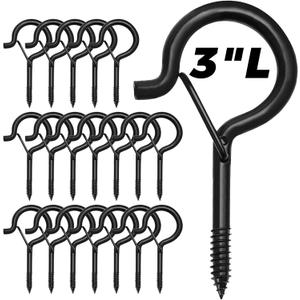 20 PCS 3 inches Q-Hanger Hooks with Safety Buckle, Screw Hooks for Outdoor String Lights, Ceiling Hooks for Hanging Plants, Black
