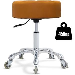 Rolling Stool with Wheels Adjustable Height, Roller Stool for Massage Medical Tattoo Spa Heavy Duty Swivel Desk (Super Thick Cushion, Camel)