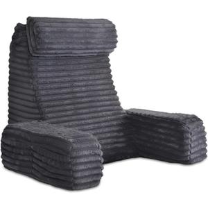 22" XL Back Pillow for Bed Sitting Up with Armrests & Big Pockets