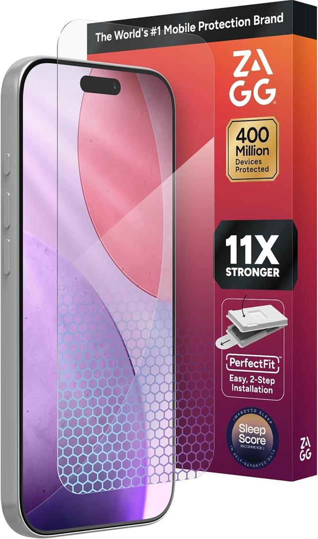 ZAGG XTR5 Screen Protector for iPhone 17 Pro - Glass, Blue Light Protection, 11X Stronger, Eyesafe CPF60 Tech, Anti-reflective Tech, Vibrant Color & Touch Sensitive Tempered Glass, Easy To Install