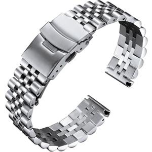 BINLUN Stainless Steel Watch Band Replacement Metal Watch Strap with Double Locking Foldover Clasp for Men Women 18mm 20mm 22mm 24mm 26mm in Silver, Gold, Black, Rose Gold, Two Toned