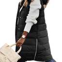 Long Puffer Vest Women Quilted Hooded Vest Zip Up Sleeveless Vests Outerwear Padded Jacket Warm Winter Coat 2026 (Black), L