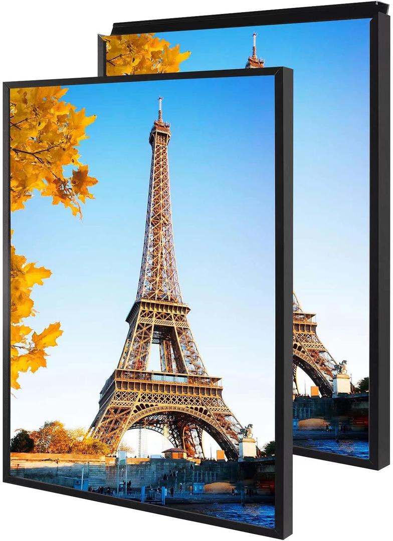 24x36" Snap Frame Black Poster Frames Set of 2 Front-loading Frame Metal Click Frame,Coating Aluminum Profile with High Definition Plexiglass