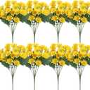 8 Bundles Artificial Sunflower with Stems & Daisy Bouquet - UV Resistant Silk Fake Flowers for Outdoor Indoor Spring Wedding Party Decor, Front Door Planter, Porch Patio Decoration (Yellow)