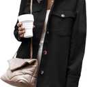 Cnkwei Shacket Jacket Women Button Down Shirt Jacket Casual Long Sleeve Shacket with Pockets (Black, L)