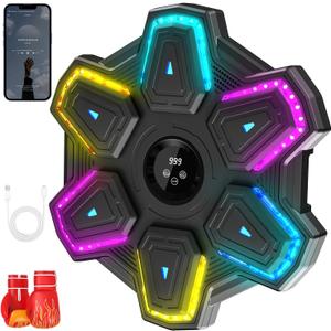 Upgraded Music Boxing Machine for Adults and Kids, Smart Bluetooth Boxing Trainer with Gloves, Wall Mounted Electronic Music Punching Machine with 9 Modes & 9 Speeds, for Home, Office, and Gym Workout, Rainbow Flowing 