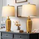 CINSARY 25" Retro Gold Farmhouse Jar Table Lamps Set of 2, 3 Way Touch Control Rustic Bedside Lamps with USB A+C Ports & AC Outlet, Pot Nightstand Lamps for Bedroom Living Room (LED Bulbs Included)