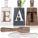 Jetec Cutting Board Eat Sign Set Hanging Art Kitchen Eat Sign Fork and Spoon Wall Decor Rustic Primitive Country Farmhouse Kitchen Decor for Home Decoration(White, Grey,brown)