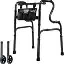 Black Stepped Handrail Walker for Seniors - 6" Removable Bearing Wheels, 7-Level Height Adjustable (31"-38"), Stand Assist Walker with Storage Bag, Fixed & Flexible Modes,Aluminum Folding Walkers