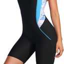beautyin Women's Boyleg One Piece Swimsuit Racerback Athletic Bathing Suit (Blue Block/Black, Size M)