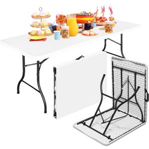 Bblife 6FT Folding Tables Heavy Duty White Foldable Table, Multi-Functional Fold up Table for Outdoor Camping Picnic Parties, Indoor Events Training with 330lbs Static Weight Capacity