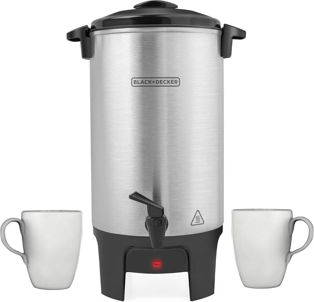 BLACK+DECKER 40 Cup Coffee Urn, Fast Brewing, Aluminum, Keep Warm Function, Heat Resistant Handles, Indicator Light