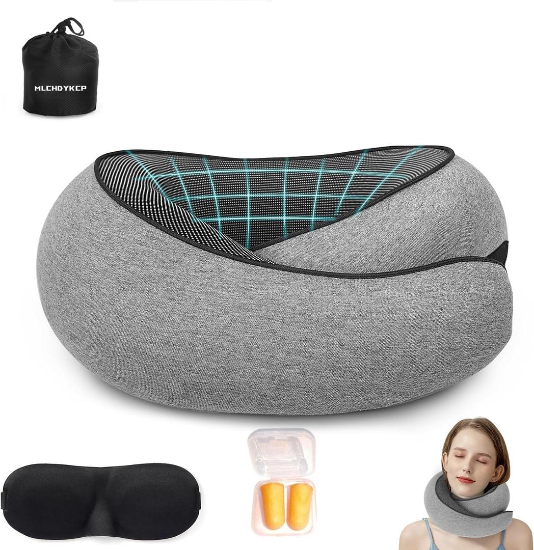 2025 New Travel Pillow, Travel Neck Pillows for Airplane, Comfortable Neck Pillow Airplane, Memory Foam Travel Pillow Neck Pillow for Traveling, Offices and Cars, Grey
