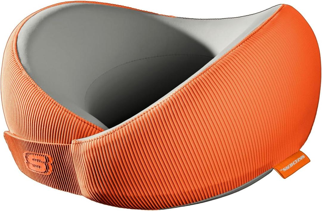 Skechers Women's Memory Foam Neck Pillow, Comfortable & Breathable Travel Pillow, Neck Pillow Airplane for Travel, Car Rides, Home, and Office Use, Ergonomic Design for Men and Women,Orange