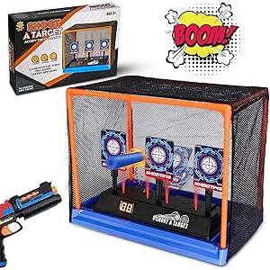 Electronic Shooting Target Scoring Auto Reset Digital Targets for Nerf Guns Toys with a Support Cage & Net, Christmas Birthday Gifts Toy for Kids-Boys & Girls