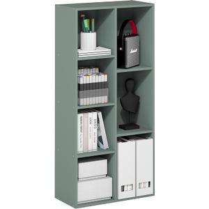 Furinno LUDER Book Shelf, 7-Cube Bookshelf, Bookcase with Open Shelves, 9.4 x 19.5 x 41.7, Easy Assembly, for Living Room, Bedroom, Home Office, Sage Green