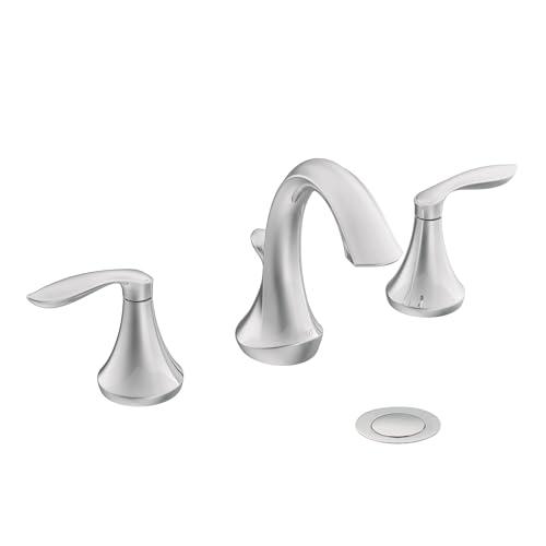 Moen Eva Chrome Two-Handle High Arc Widespread Bathroom Sink Faucet for 3-Hole Setups with Valve Included, TV6420