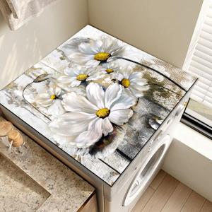 White Lily Washer and Dryer Covers, 23.6" x 19.7" Non-slip Flowers Floral Washing Machine Top Mat, Washer Top Protector for Laundry Kitchen Home (Oil-painting lily)