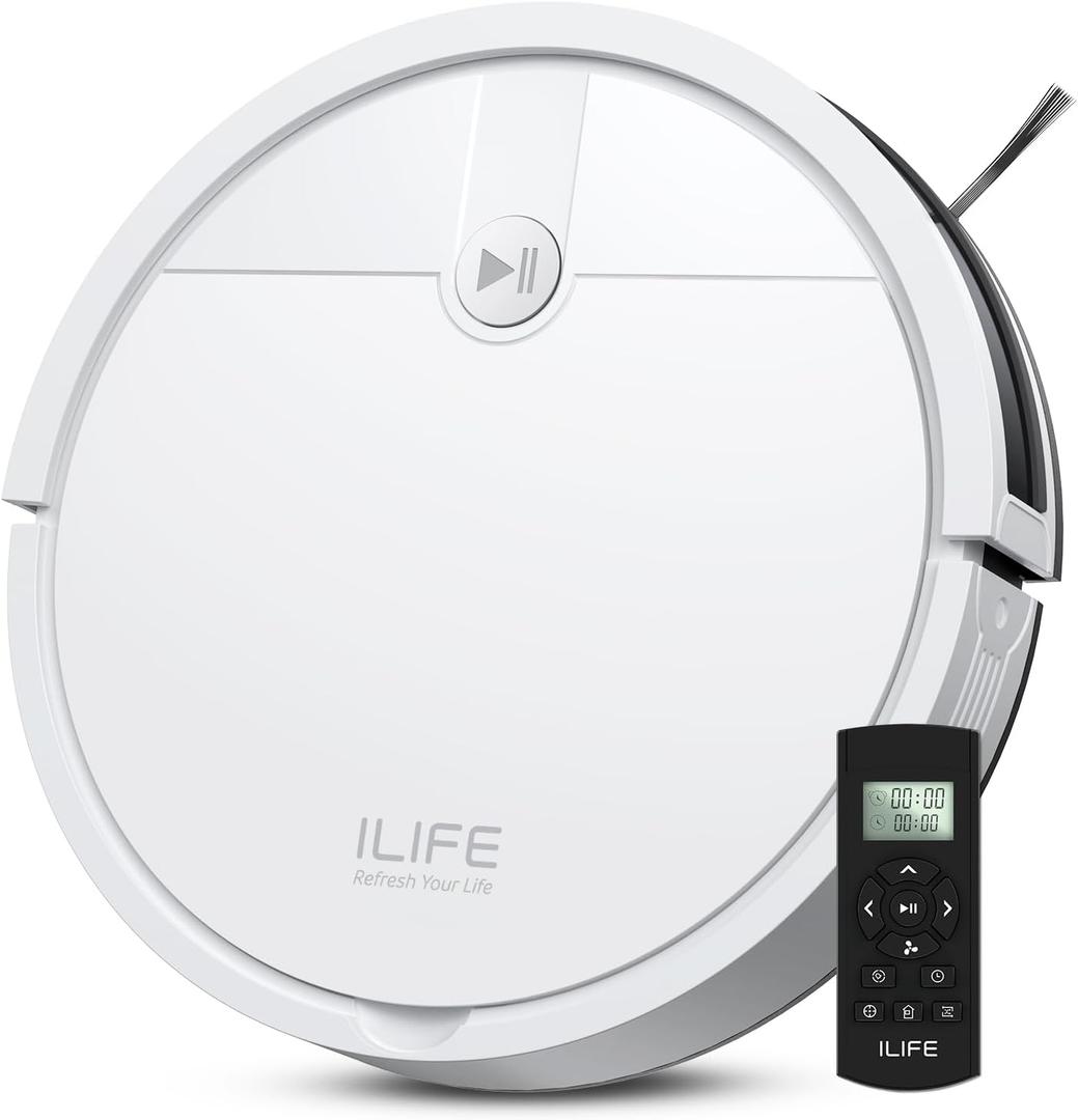 ILIFE V2 Robot Vacuum Cleaner, Tangle-Free Suction, 120 Mins Runtime, Slim, Self-Charging Robotic Vacuum Cleaner, Ideal for Pet Hair and Hard Floors, White