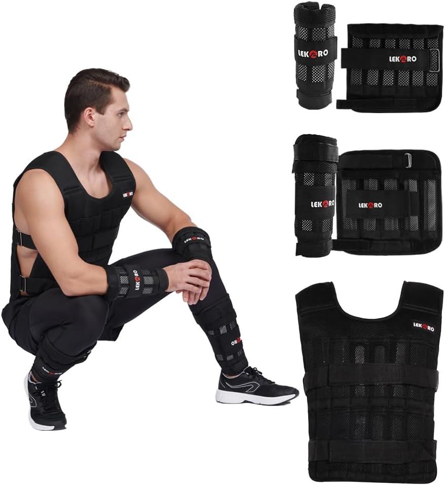 Weighted Vest Set 44LB for Men & Women, Adjustable Workout Weight Vest with Steel Plates, Weighted Training Vest with Wrist Weights and Ankle Weights for Strength Training, HIIT, Rucking & Cardio, Universal