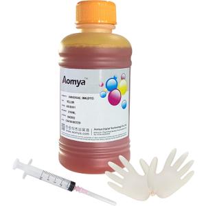Aomya Yellow Ink Refill Kit 250ml Universal Dye Bulk Ink for Canon HP Epsn Brother Inkjet Printers Refillable Cartridge CISS CIS System (9 oz) with Syringe&Glove