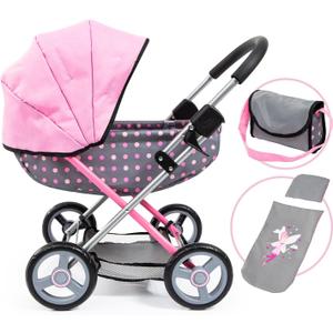 Bayer Doll Pram Carriage, Foldable Stroller for Dolls up to 18 in with Blanket, Pillow & Handbag
