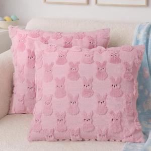Yuubin Easter Bunny Pillow Covers 18x18 Set of 2,Rabbit Soft Plush Faux Fur Pink Spring Throw Pillow Cases for Home Decorations Sofa Bedroom Living Room Couch Bed Decor