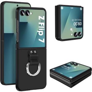 Z Flip 7 Case for Samsung Galaxy Z Flip7 5G, Ring Case for Women Silky Touch Slim Hard PC Matte Back Cover Ultra Thin Z Flip 7 Phone Case Anti-Scratch Protective Cases for Samsung Z Flip 7 5G (Black)