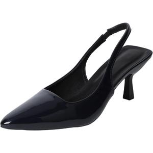 Women's Slingback Heels Pointed Toe Mid Heel Dress Shoes Pump Shoe (6, Blue Black)