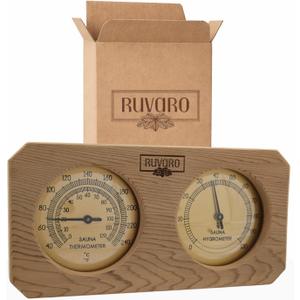 Sauna Thermometer and Hygrometer 2-in-1 Handcrafted from Canadian Red Cedar Wood - Analog Temperature & Humidity Gauge Fahrenheit & Celsius Premium Glass Dial Luxury Sauna Accessories