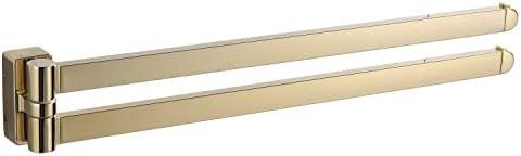 BGL Swivel Towel Bar Brushed Gold,Two Arms Wall Mount Towel Hanger Holder for Bathroom Organizer