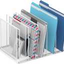 File Organizer for Desk, 5-Section Vertical File Sorter, Paper Holder Organizer Standing Metal File Folder for Office Home Classroom, White