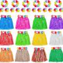 Garma Hawaiian Grass Skirts for Luau Party Set, 12PCS Hawaiian Luau Hula Skirts 12PCS Headbands and 24PCS Wristbands for Hawaiian Party Supplies Tropical Themed Decorations Festival