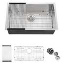 27x17 Undermount Stainless Steel Kitchen Sinks, Dorzom 27x17x9 Inch 16 Gauge Stainless Steel Sink Single Bowl Kitchen Sink Under-mount with Bottom Grid & Rolled Drying Rack