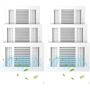 6 Pack White 6x10 Inch Interior Size Ceiling Vent Covers, 3 Way Adjustable Solid Steel Air Register, Sidewall & Wall Vent Cover for Home HVAC, Bathroom, Office, Toilet