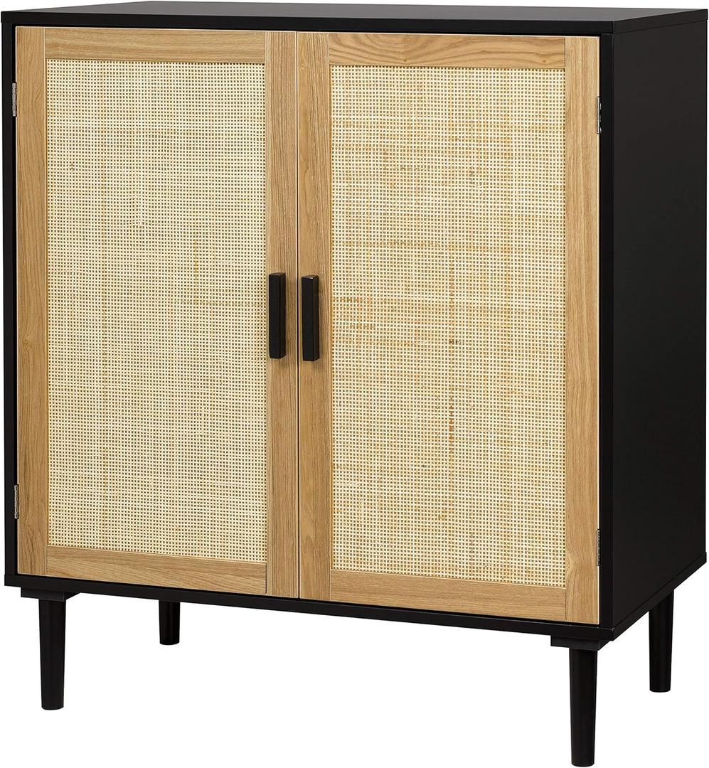 Finnhomy Sideboard Buffet Cabinet, Kitchen Storage Cabinet with Rattan Decorated Doors, Accent Liquor Cabinet for Bar, Dining Room, Hallway, Cupboard Console Table, 31.5X 15.8X 34.6 Inches (Black)