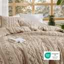 Bedsure Tufted Boho Comforter Set Oversized King - Khaki Boho Bed Set, GentleSoft 3 Pieces Farmhouse-Style Embroidery Bedding, Gifts for Woman, Soft Jacquard Comforter for All Seasons