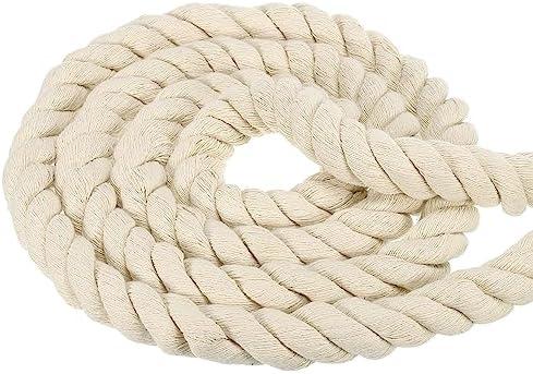 PATIKIL 1 Inch x 10 Feet Natural Twisted Cotton Rope, 3 Strand Tug of War Rope with Sealing Tape for Craft Railings Home Decor, Beige